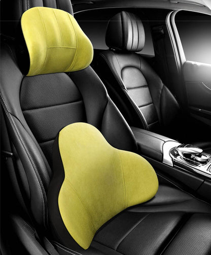 Car Seat Headrest Neck Pillow + Back Support Memory Cotton SET